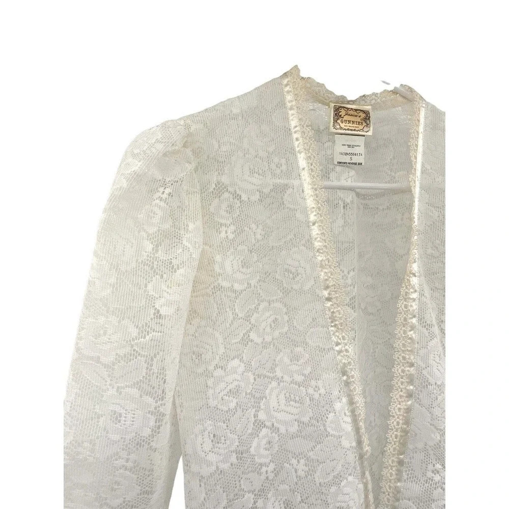 Vintage Gunne Sax Jessica's Gunnies Lace Open Front Cardigan size Small Ivory - Picture 7 of 12